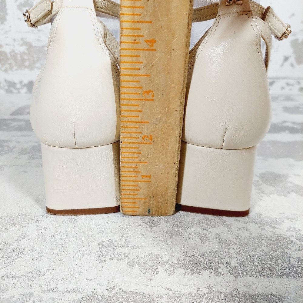 Sam Edelman Wilson Ivory Leather Square Toe Ankle Strap Heels Sandals D285 - Picture 8 of 14